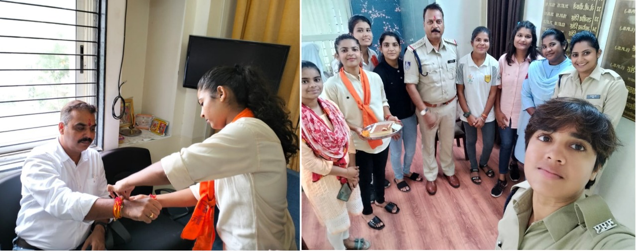 विश्वहिंदू परिषद की दुर्गावाहिनी बहनों ने पुलिस अधिकारीयों को बांधे रक्षासूत्र