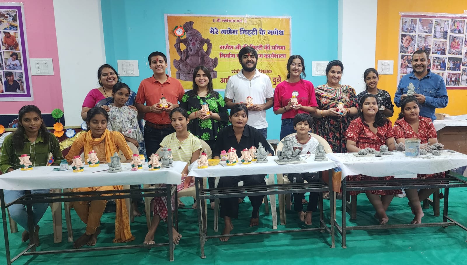 नन्हे बच्चों ने मिट्टी की बनाई सुंदर आकर्षक गणेश जी की प्रतिमा और इस तरह हुआ कार्यशाला का समापन।